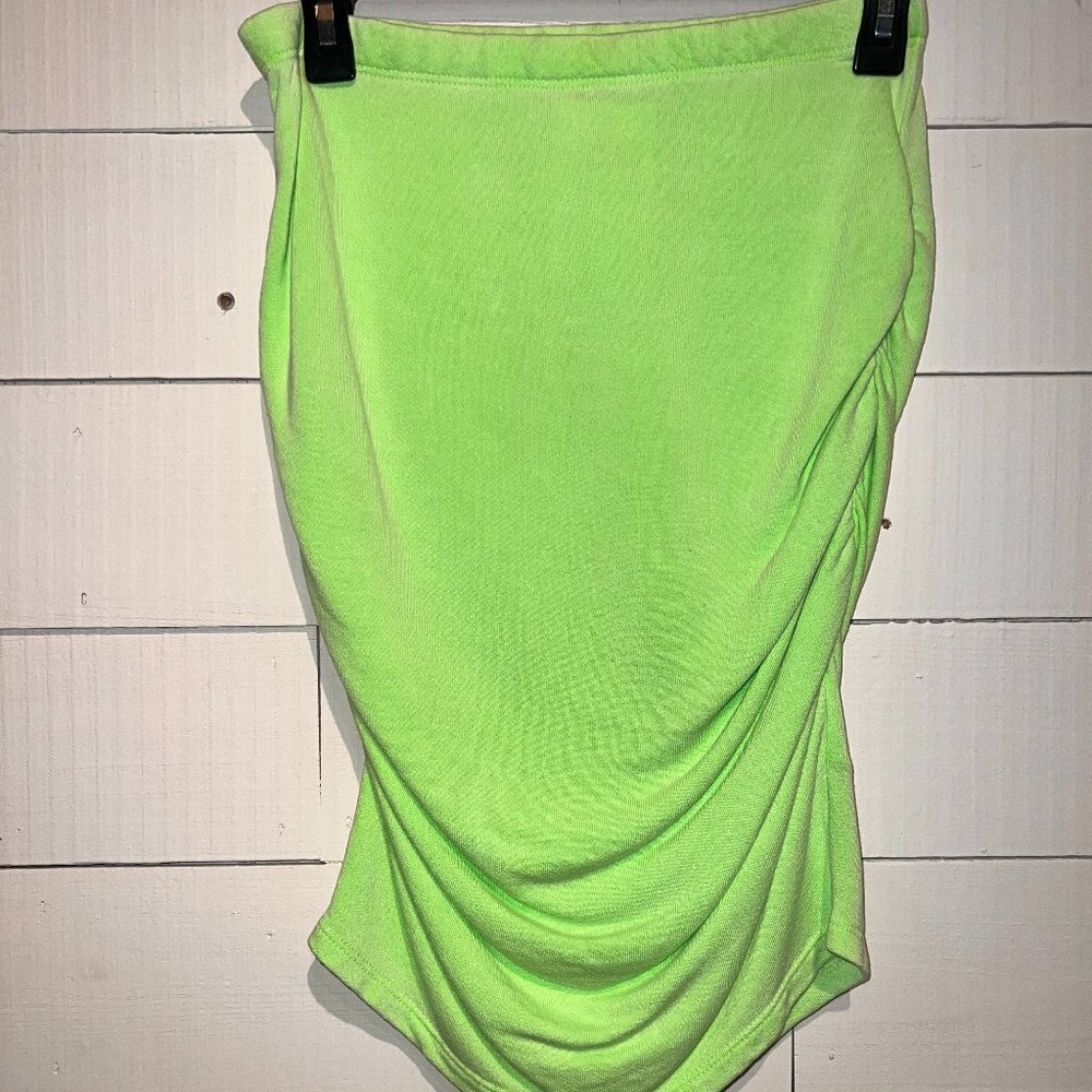 Sundry French Terry Ruched Beach Skirt Cover Up in Neon Green